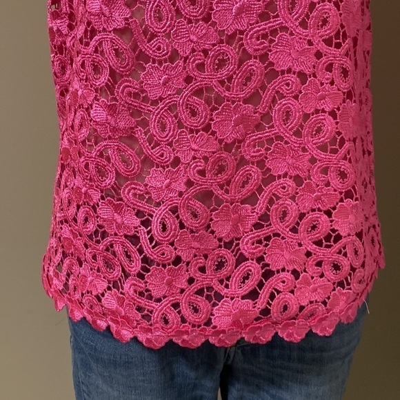 Kate Spade Alexandria Pink Floral Lace Short Sleeve Top Keyhole Back Sz 4 NEW - Picture 6 of 12